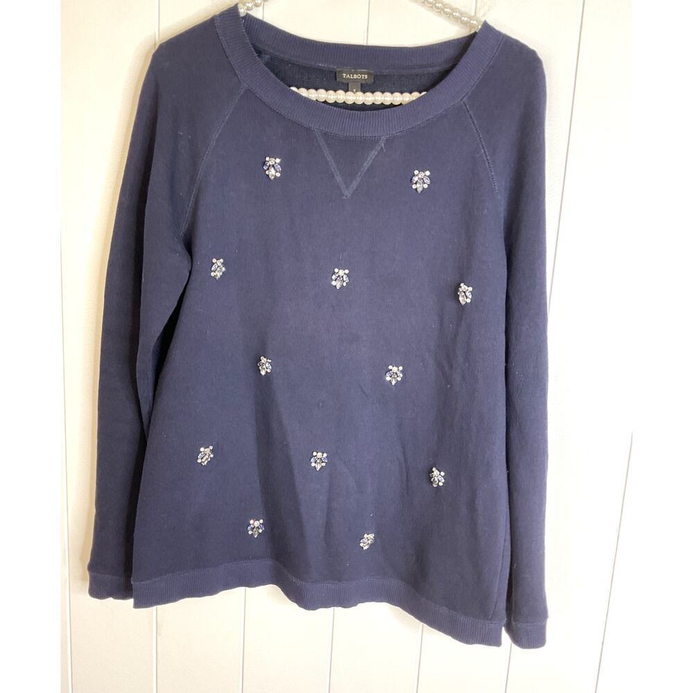 Talbots Women's Long Sleeve Navy Jeweled‎ Sweatshirt Size Small